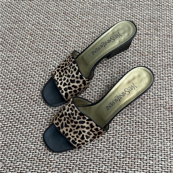 Yves Saint Laurent Shoes - Yves Saint Laurent Leopard hair Print Slide Mules - Black & Brown